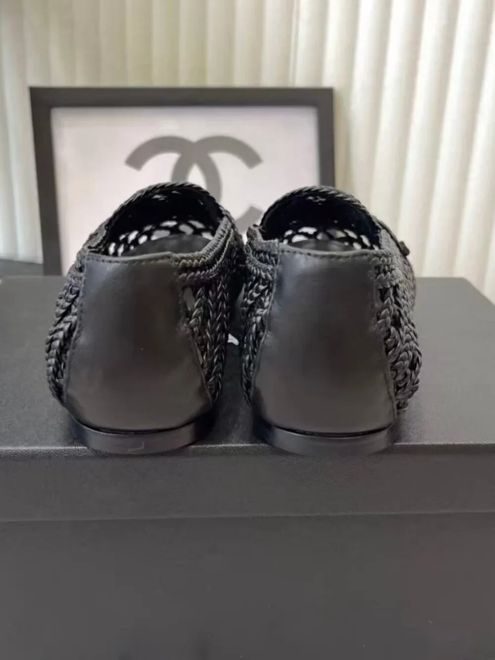 Chanel Black Woven Mesh CC Logo Flat Loafers